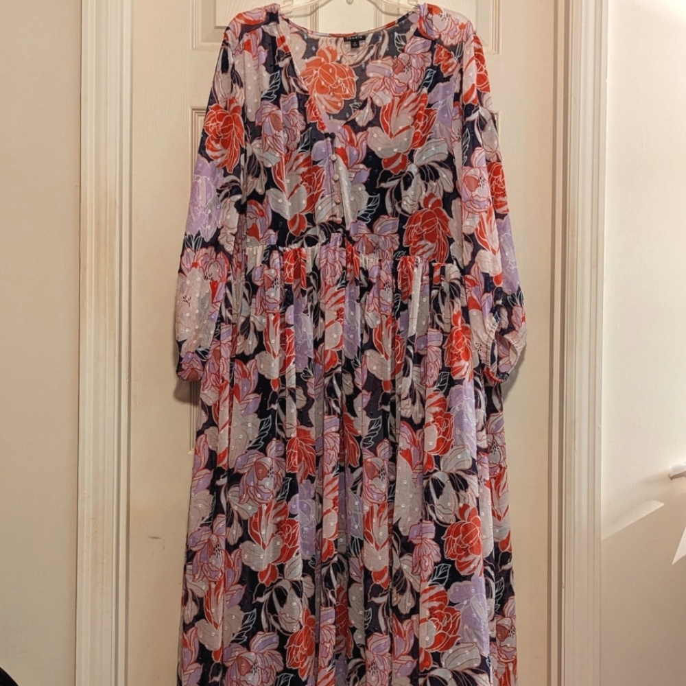 Torrid Navy Floral Swiss Dot Dress size 4